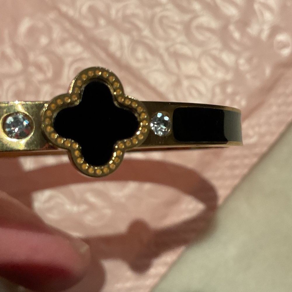 Chic Gold and Black Bracelet with Crystal Accents - Picture 5 of 7